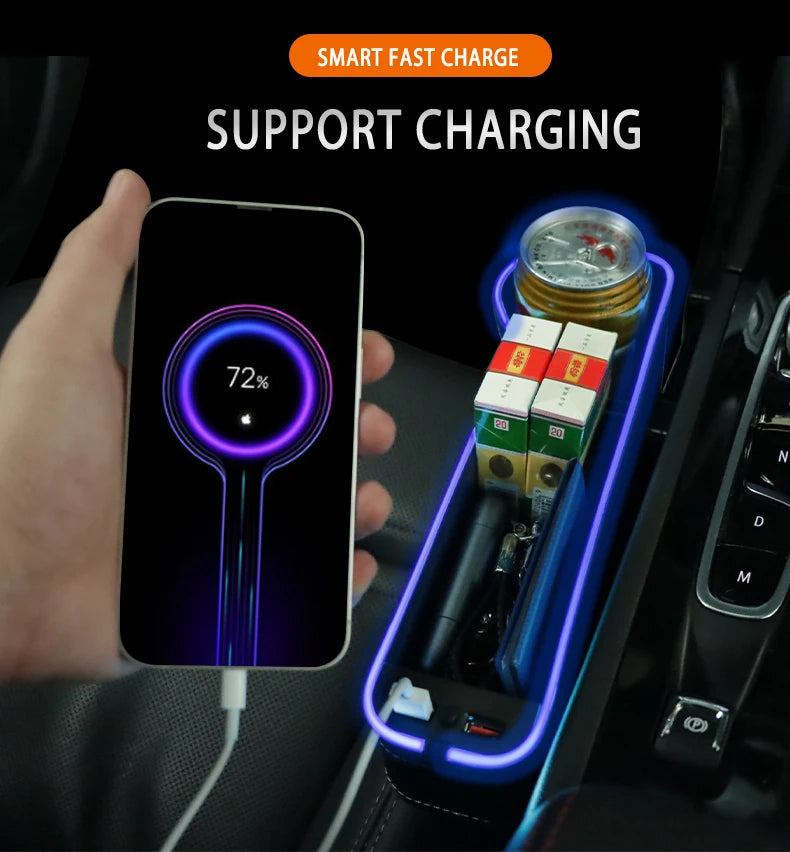 Car Seat Gap Filler Cup Holder 7 Colours Changing LED Car Crevice Storage Organizer Box With 2Usb Charger Car Accessories