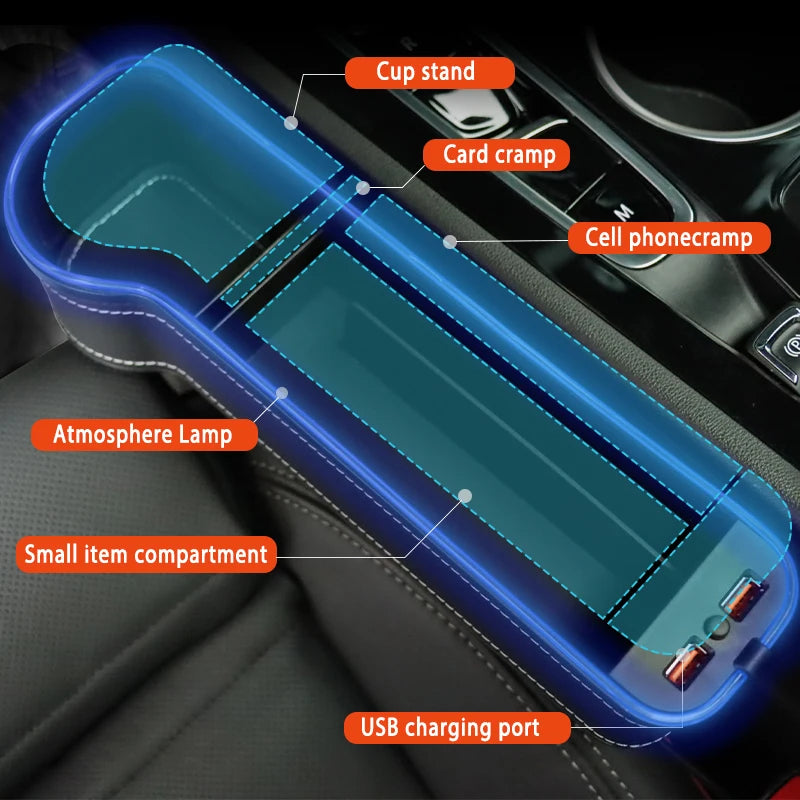 Car Seat Gap Filler Cup Holder 7 Colours Changing LED Car Crevice Storage Organizer Box With 2Usb Charger Car Accessories