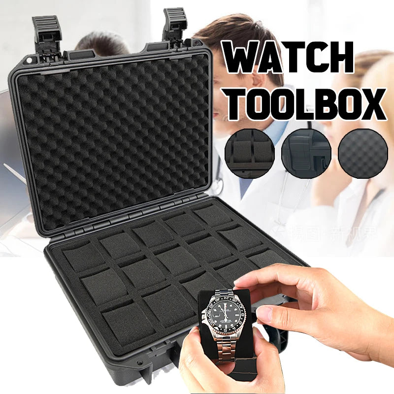 15 Slot Plastic Watch Case Potable Watch Storage Boxes Organizer Waterproof Hard Carry Case Watches Tool Box Display Cabinet Bag